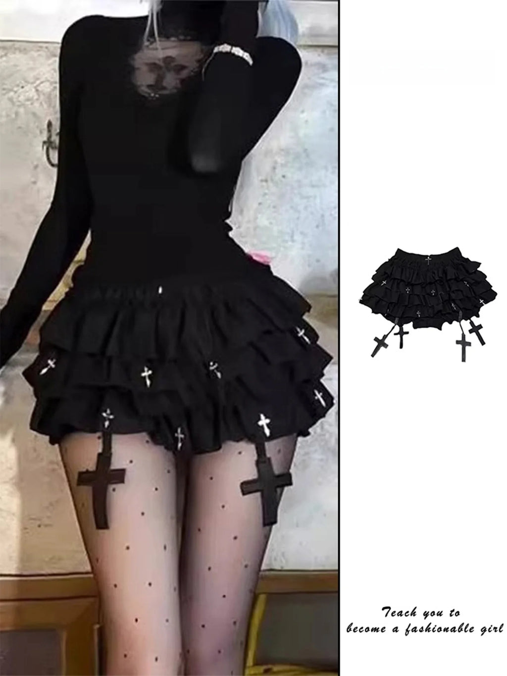 Falda Corta Negra Estilo Gótico — Volumen Abullonado