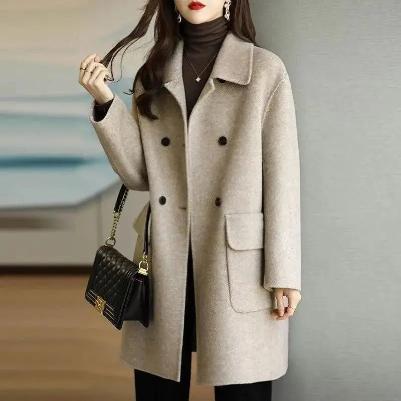 Abrigo de Lana Midi — Estilo Coreano Talla Grande