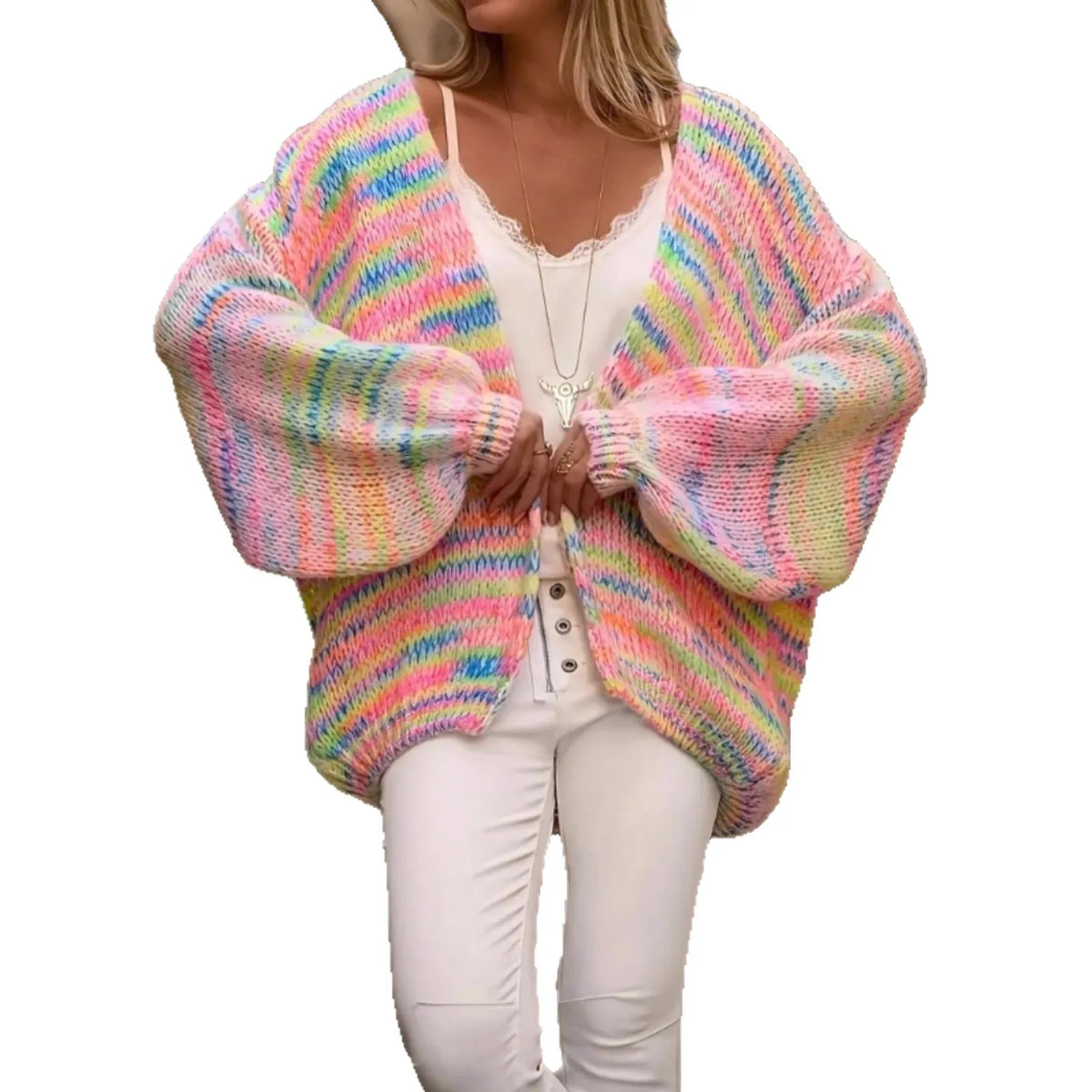 Cárdigan Oversize Multicolor Talla Grande — Abierto Sin Botones
