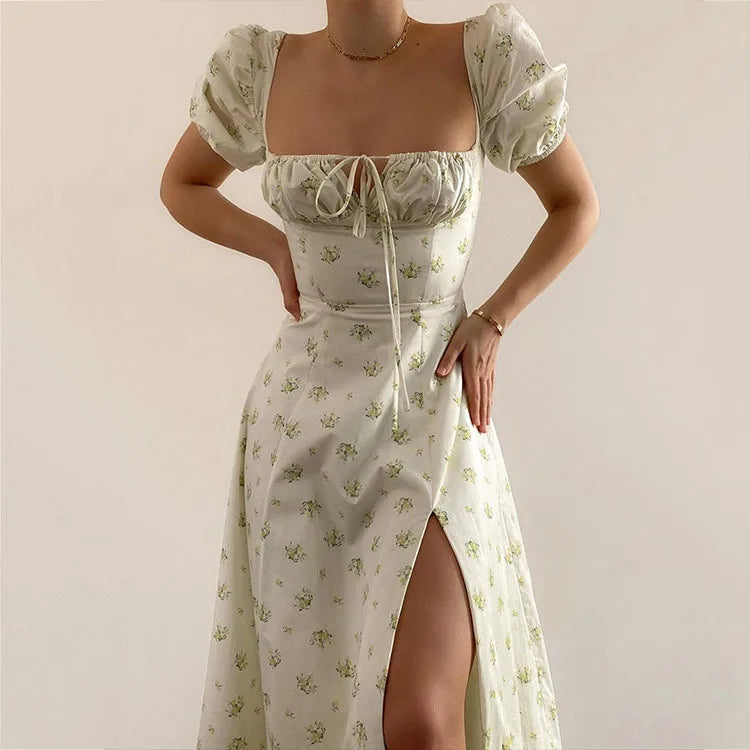 Vestido Midi Floral Manga Globo — Uso Diario