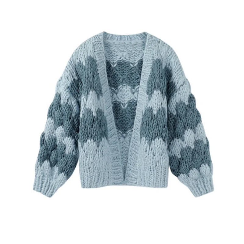 Cárdigan Corto Oversize a Rayas — Color Block Vintage