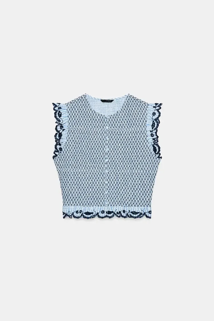 Conjunto Falda Larga Azul y Top Bordado — Set de Vacaciones