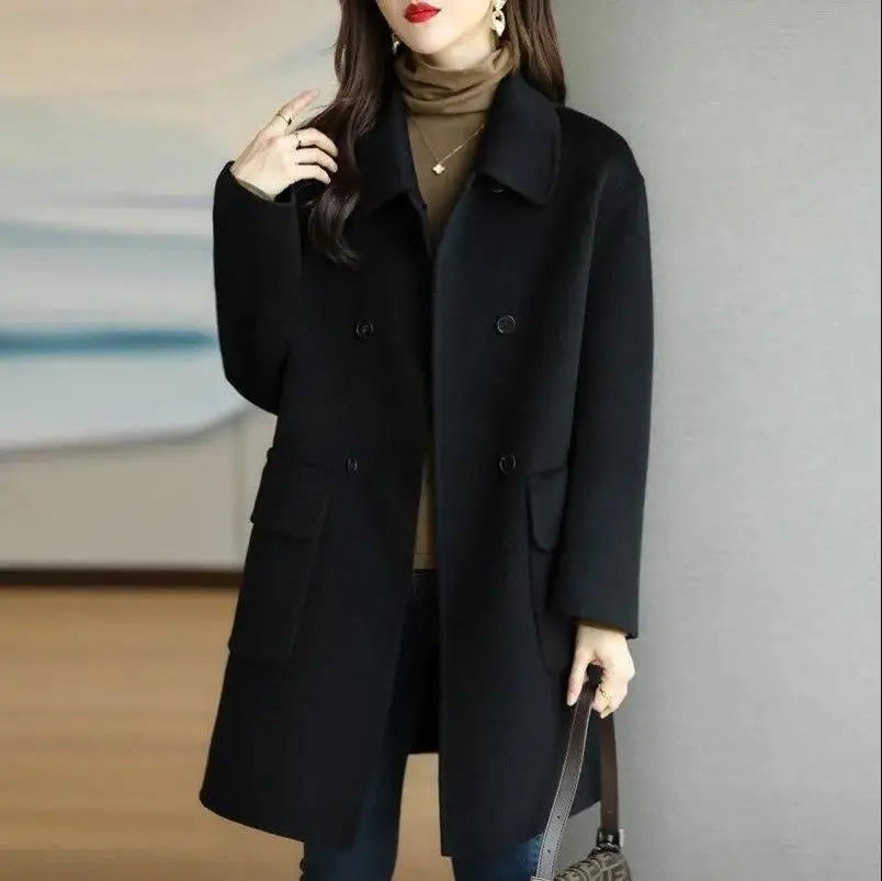 Abrigo de Lana Midi — Estilo Coreano Talla Grande