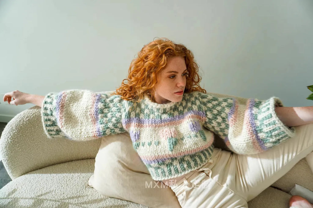 Sweater de Lana Merino con Patrón Geométrico — Tejido Grueso