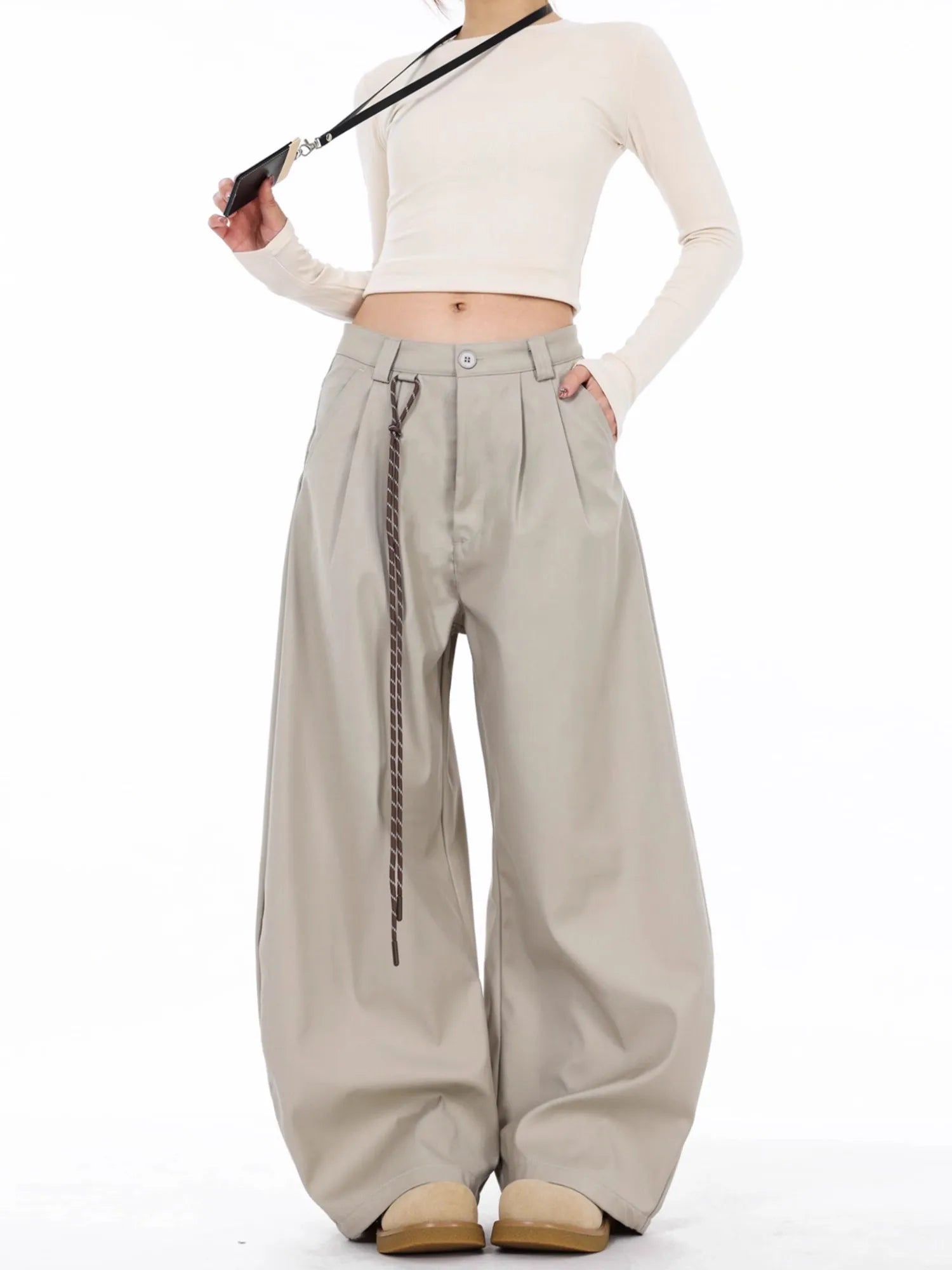 Pantalón de Vestir Recto Tiro Alto — Estilo Coreano de Oficina
