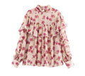 Blusa Floral con Volados — Cuello Alto y Manga Farol