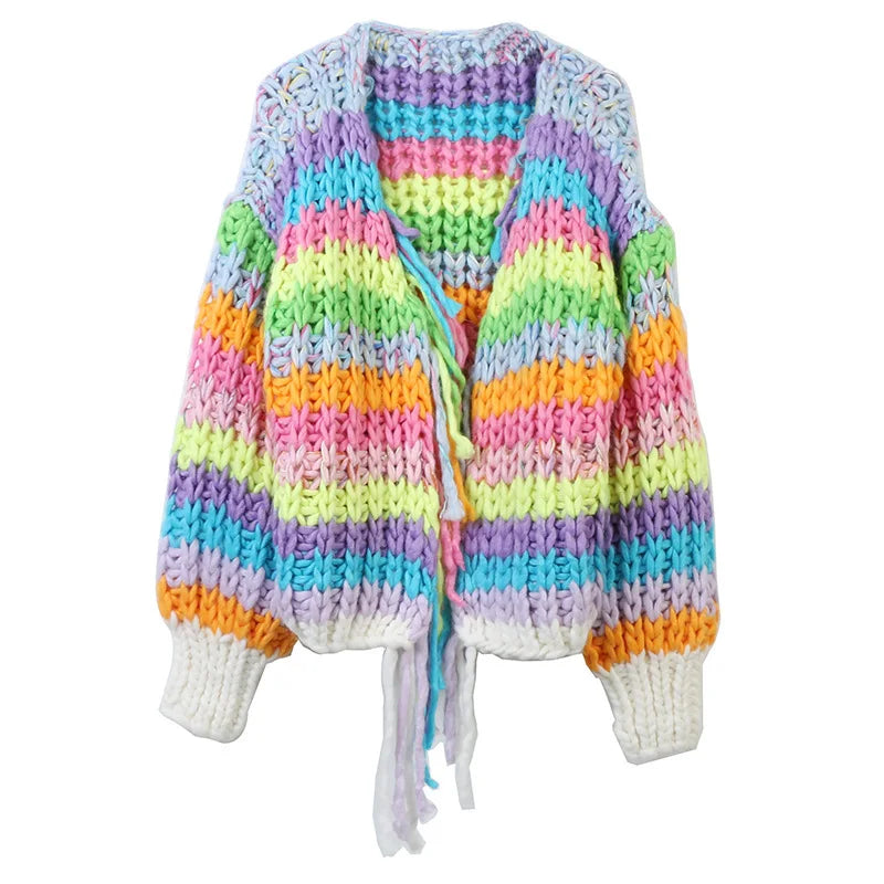 Cárdigan Multicolor Grueso — Cuello V con Botones