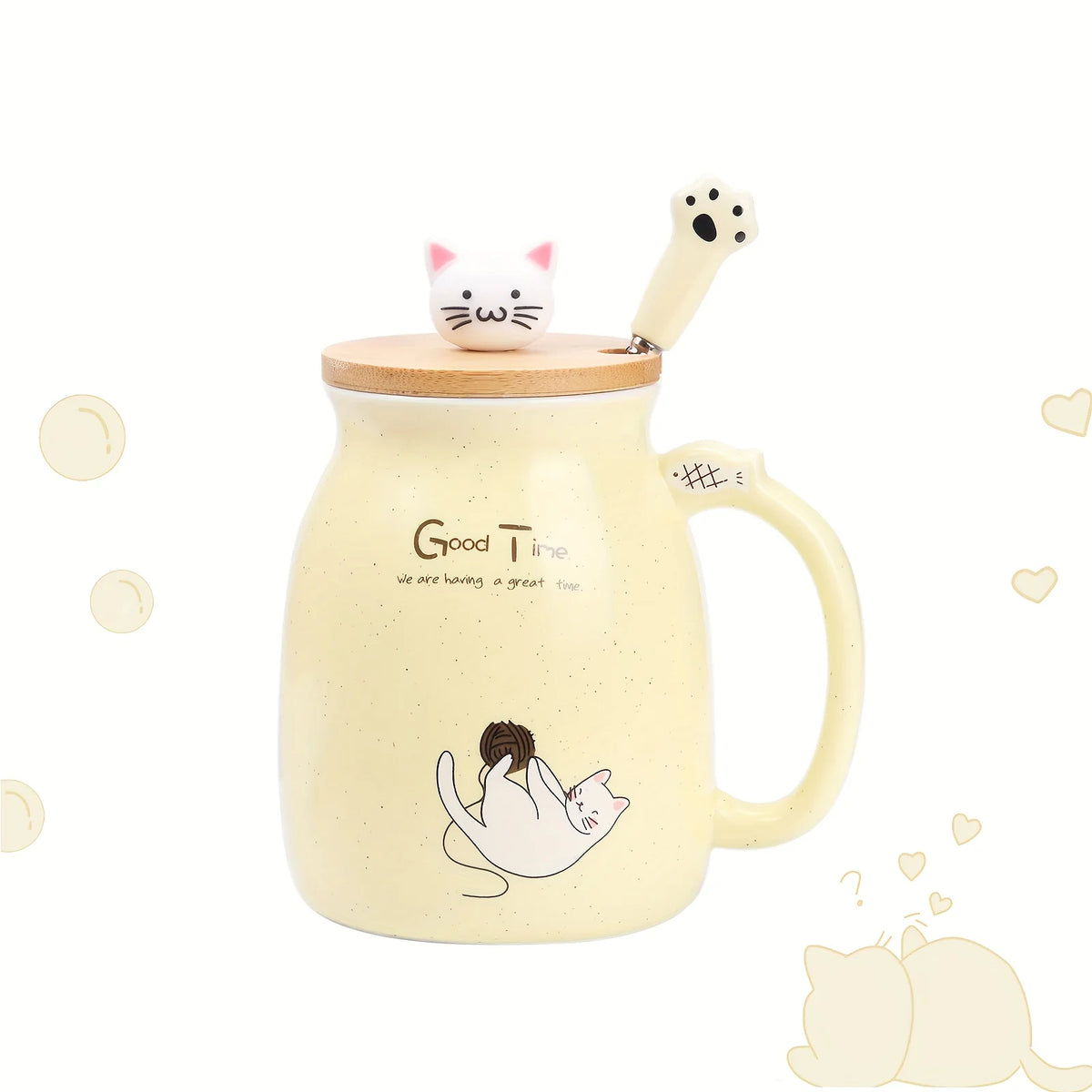 Taza Gato Kawaii con Tapa y Cuchara