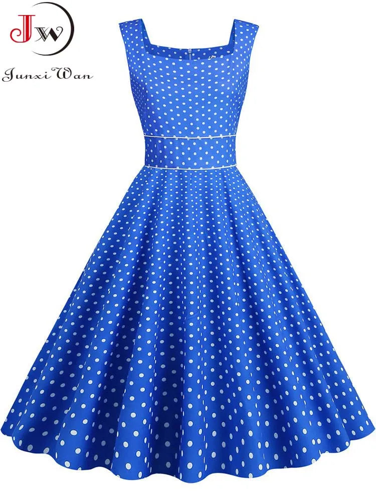 Vestido Midi de Lunares con Tirantes — Estilo Vintage