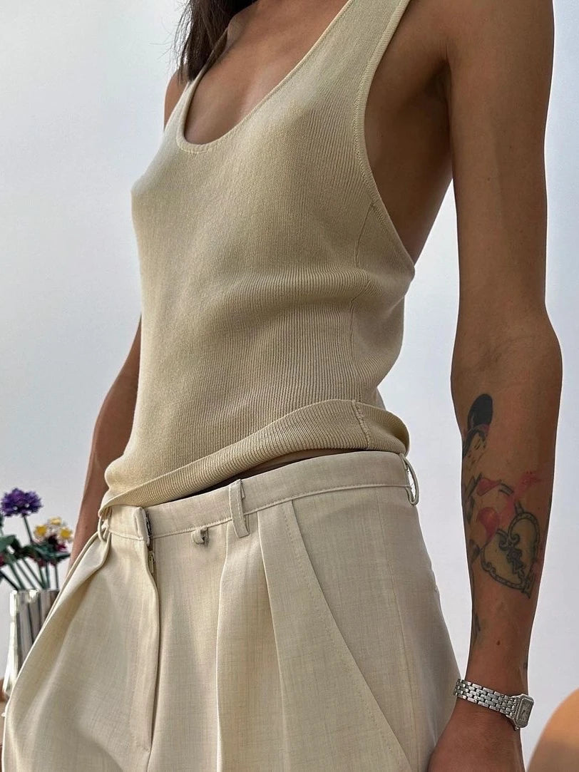 Pantalón Plisado de Algodón — Tiro Alto con Puño