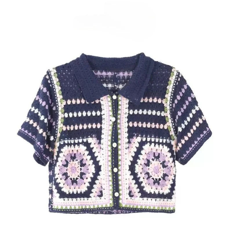 Cárdigan Crochet Granny Square — Manga Corta