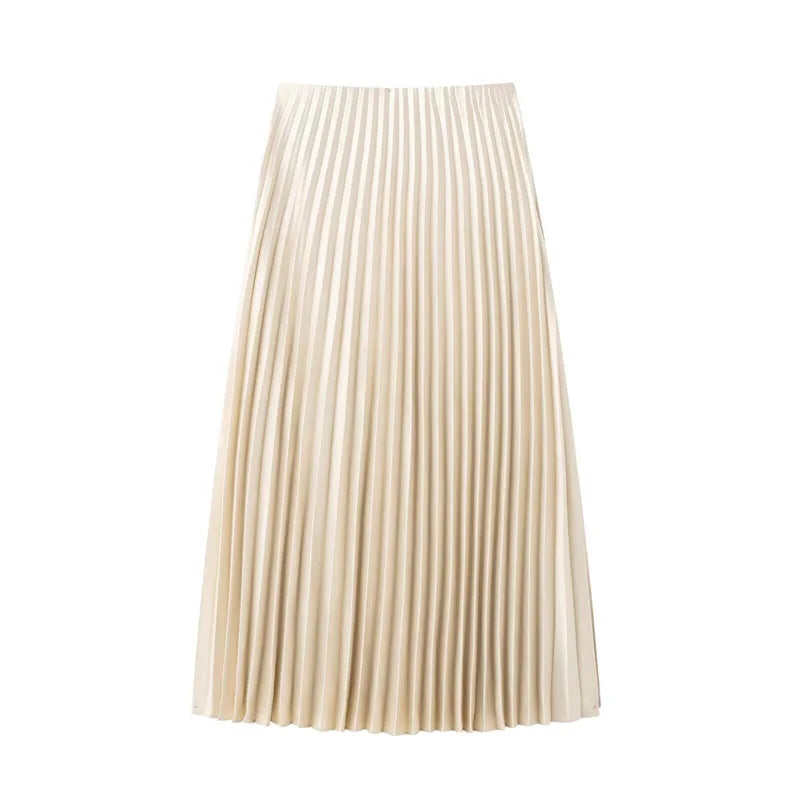 Falda Midi Plisada Café — Pliegues Cilíndricos