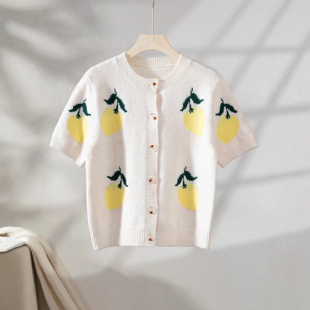 Cárdigan Corto con Estampado de Limones