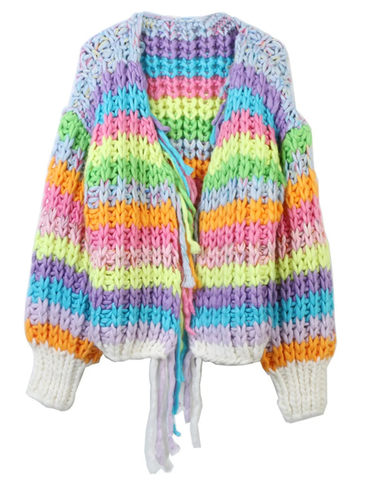 Cárdigan Multicolor Grueso — Cuello V con Botones
