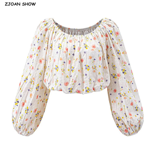 Blusa Beige Floral — Hombro Asimétrico y Manga Farol