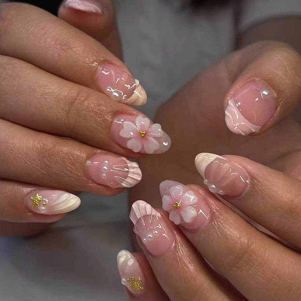 Stickers de Gel 3D para Uñas — Perlas y Flores