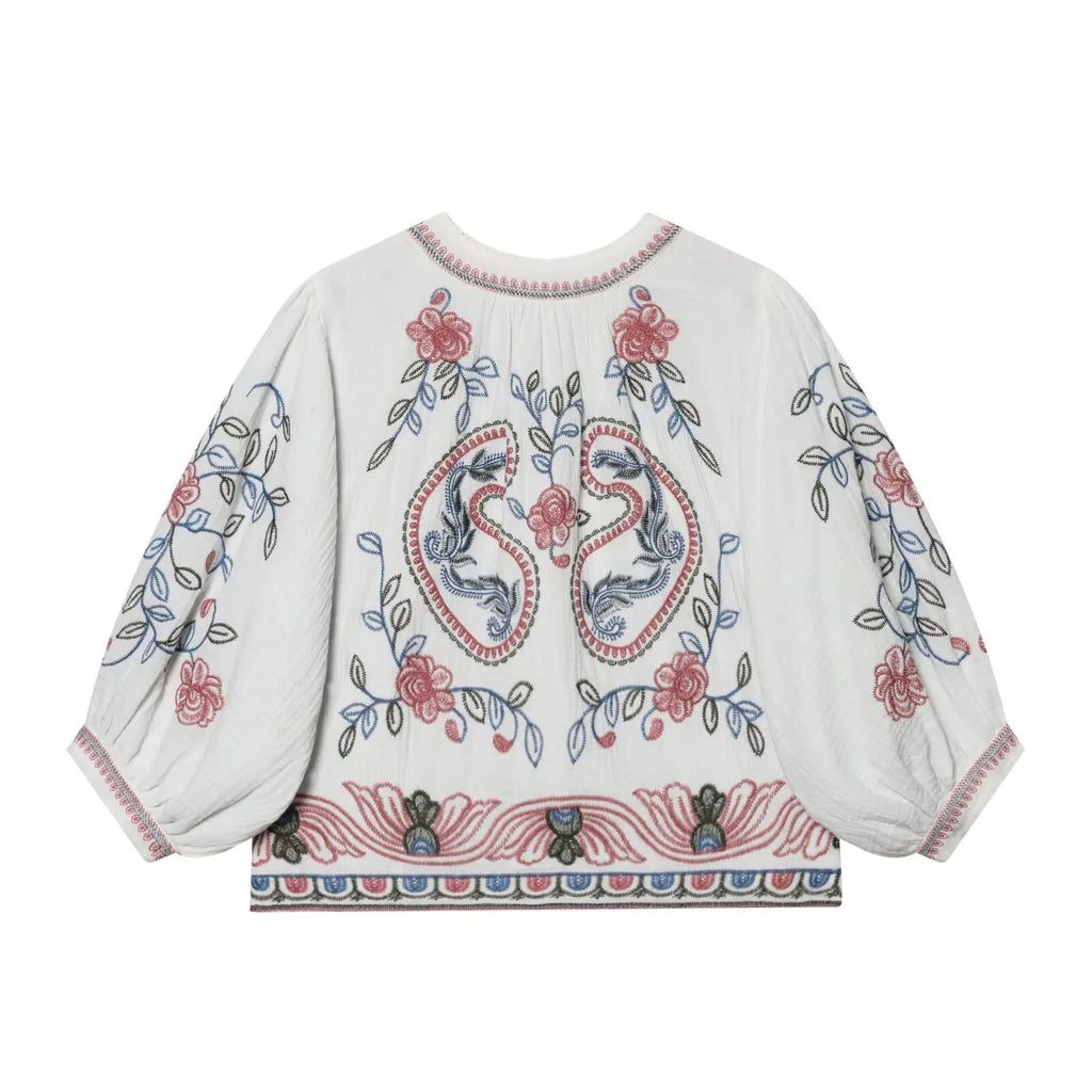 Blusa Boho Bordada Blanca — Manga Farol Abierta
