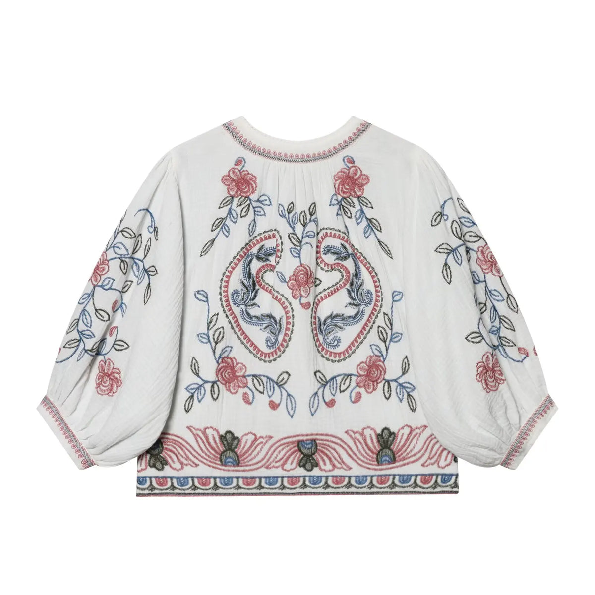 Blusa Boho Bordada Blanca — Manga Farol Abierta