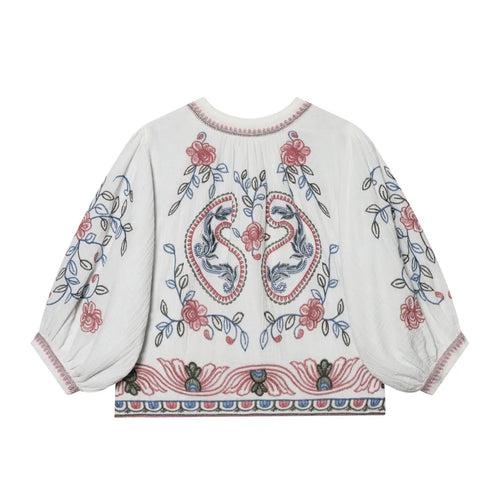 Blusa Boho Bordada Blanca — Manga Farol Abierta