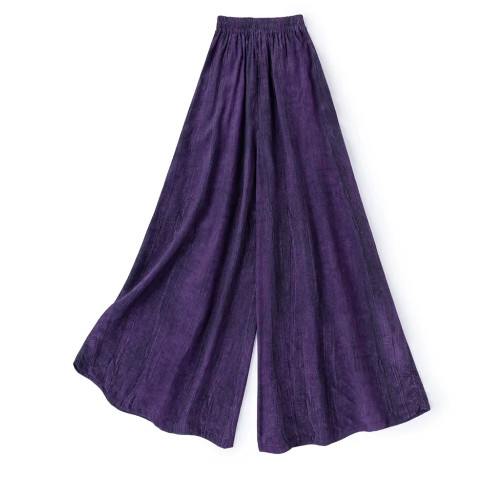 Pantalón de Seda Natural Morado — Cintura Elástica con Tirante