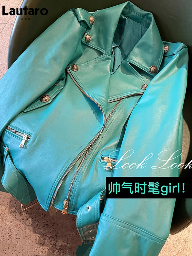 Chaqueta Biker de Cuero Vegano Verde — Cierre y Mangas Largas