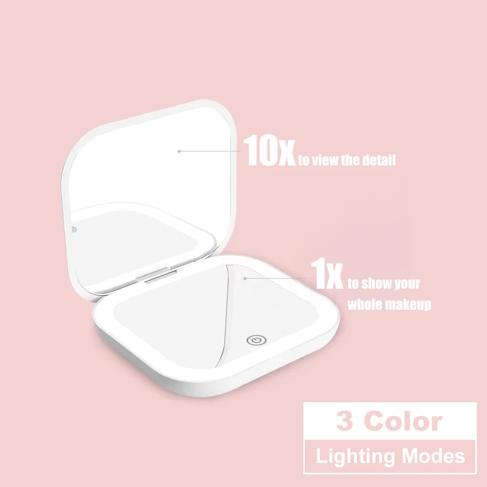 Espejo Compacto con Luz LED — Aumento 1X/2X