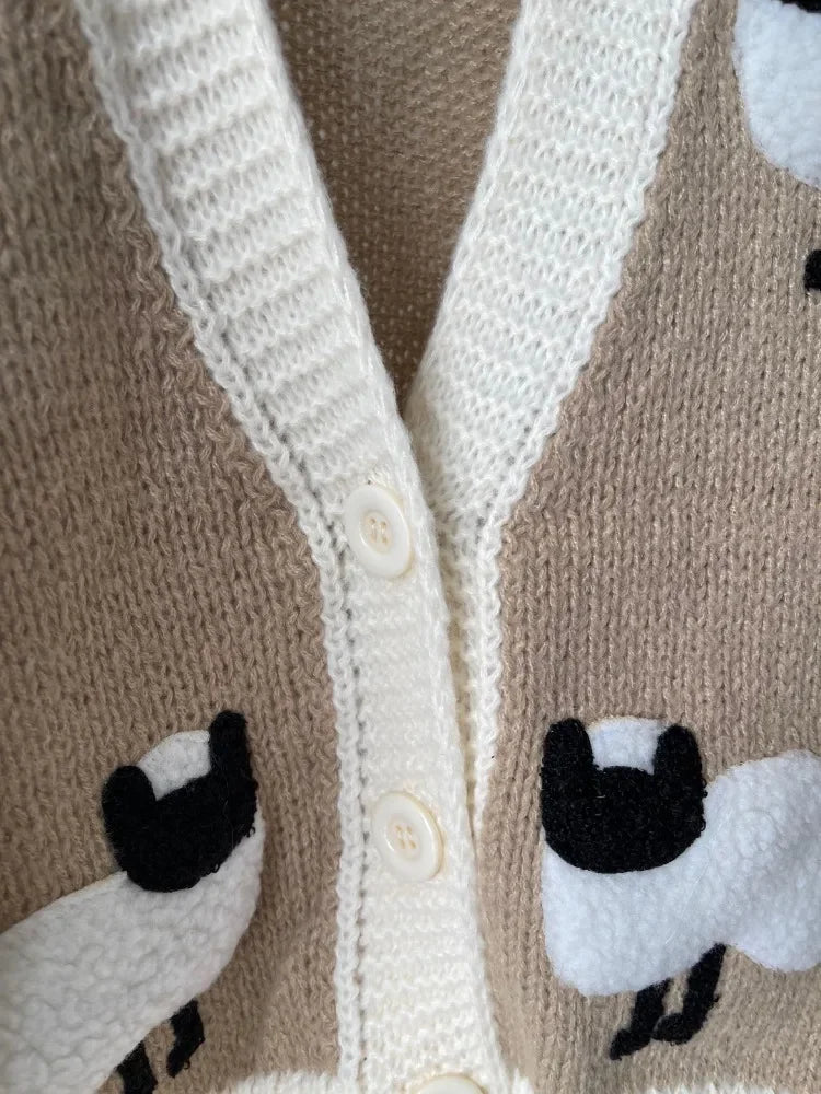 Cárdigan Crochet con Estampado de Ovejitas