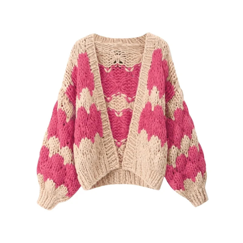 Cárdigan Corto Oversize a Rayas — Color Block Vintage
