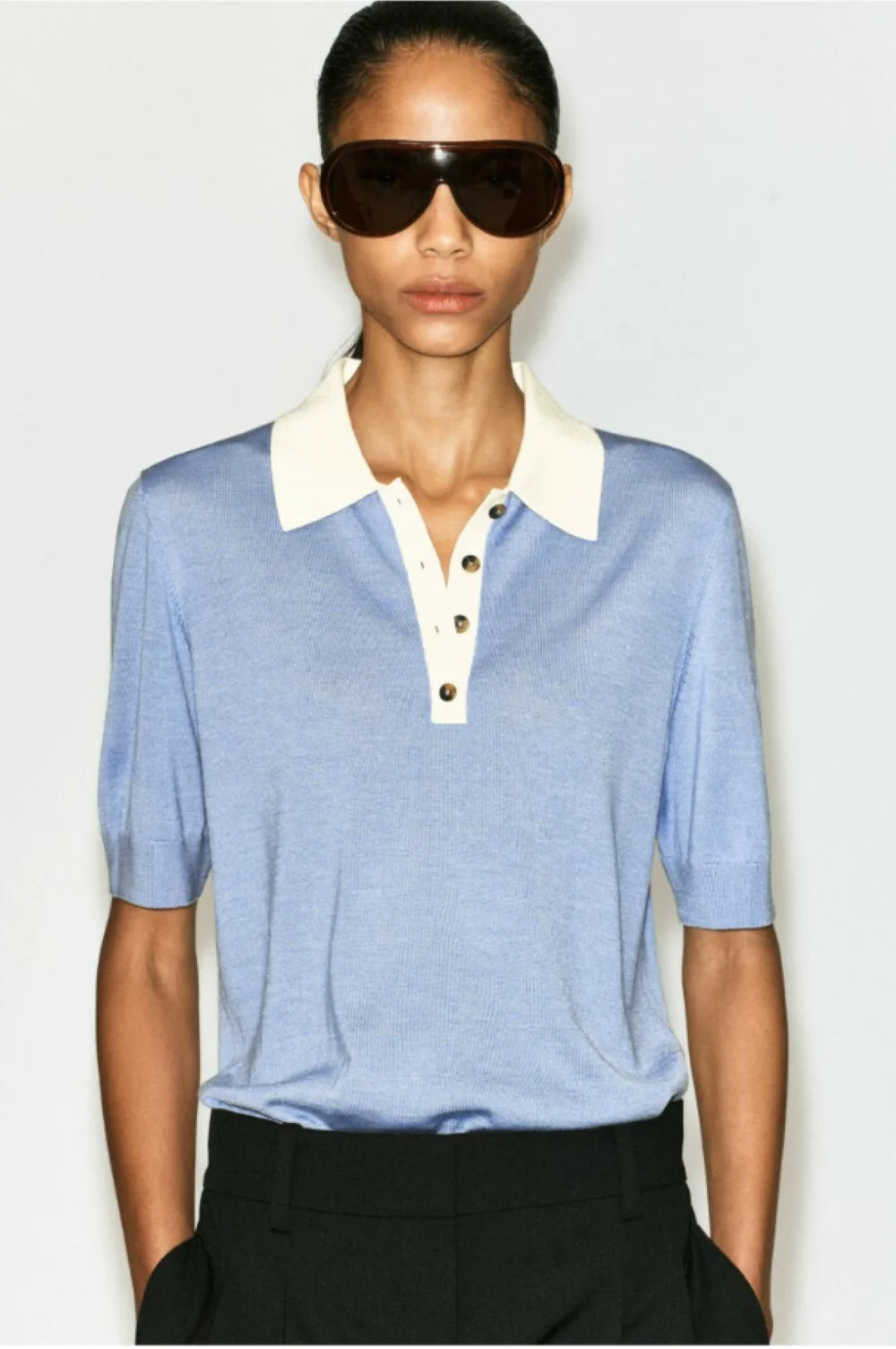 Top Tejido Estilo Polo Azul