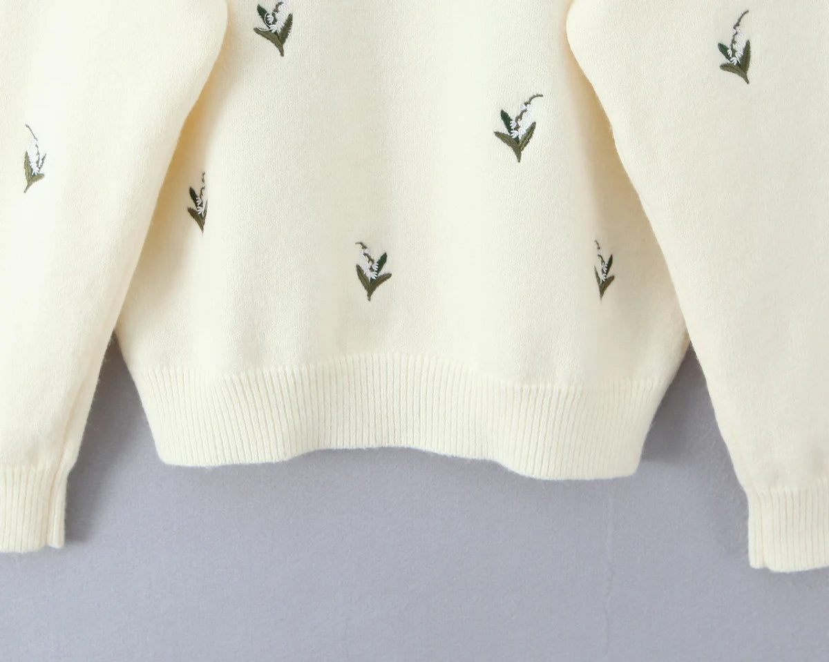 Cárdigan Oversize Bordado Floral — Cuello V Holgado