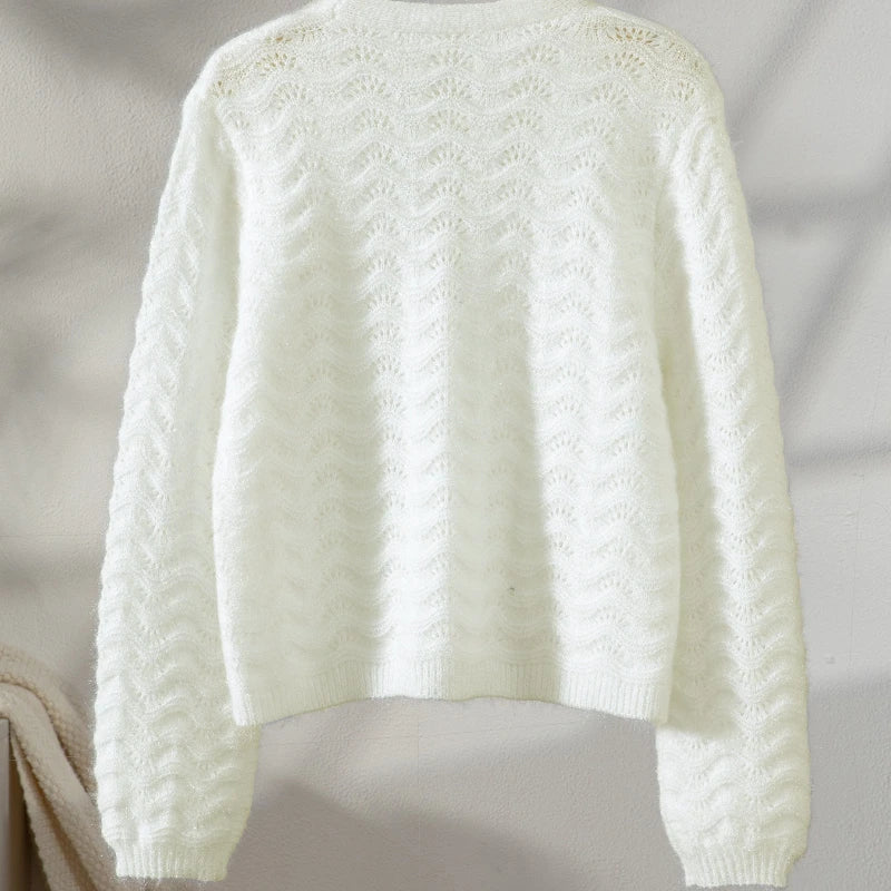 Cárdigan Blanco Crochet Calado — Cuello V