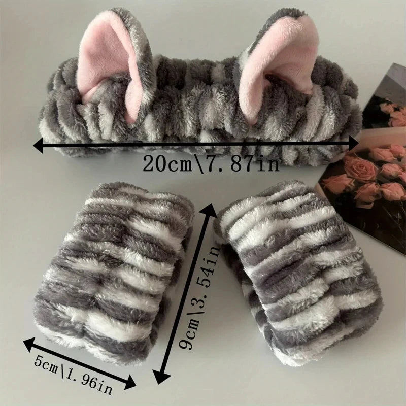 Set de Diadema y Muñequera con Orejas de Gato