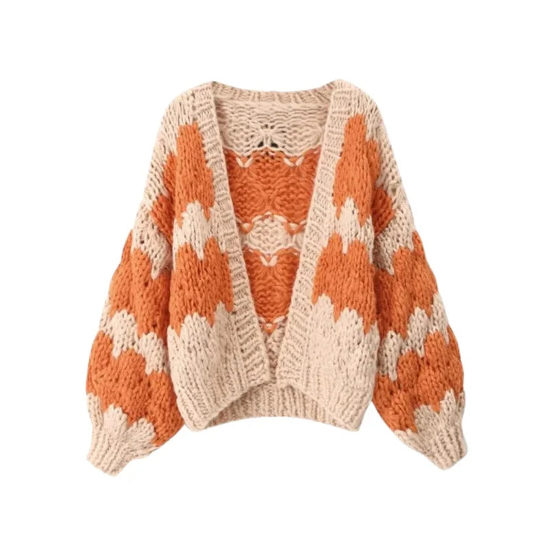 Cárdigan Corto Oversize a Rayas — Color Block Vintage