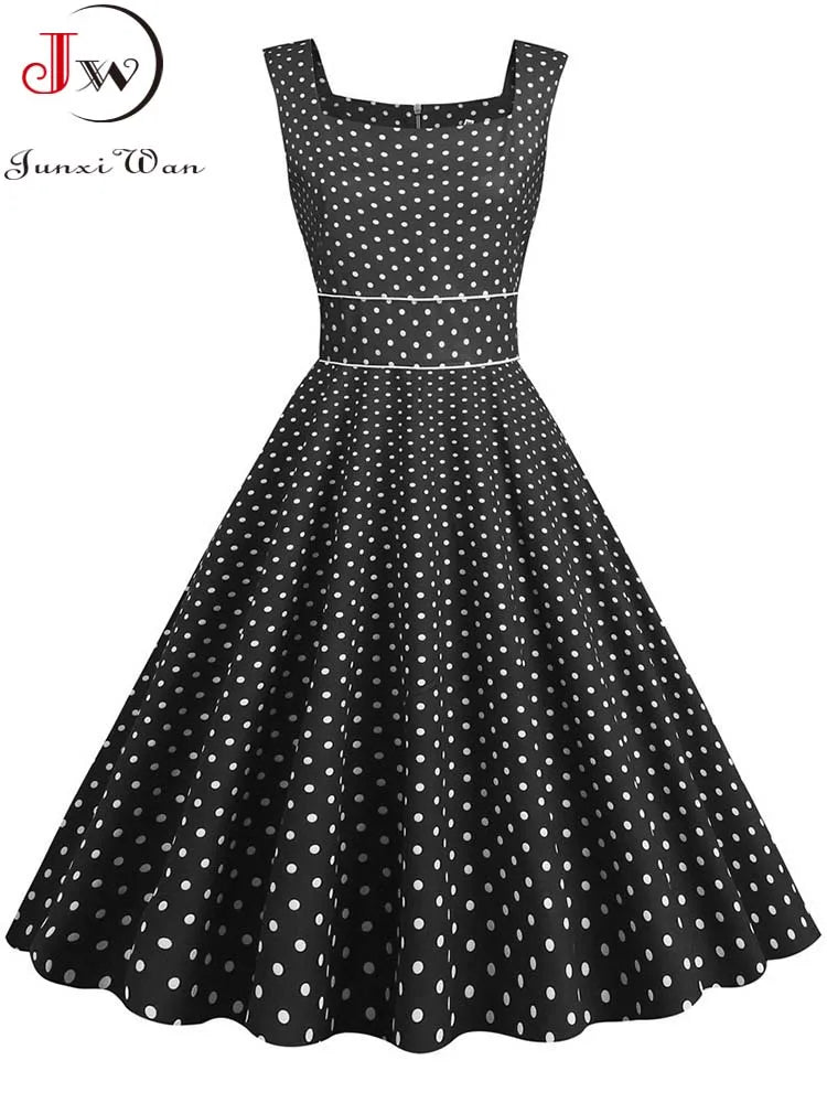 Vestido Midi de Lunares con Tirantes — Estilo Vintage