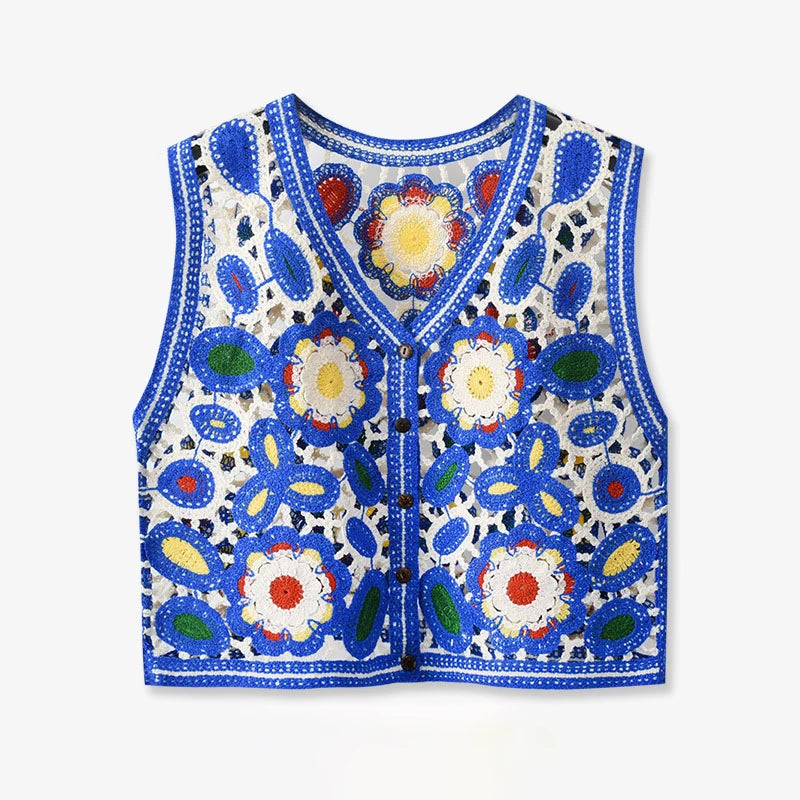 Chaleco Crochet Floral — Sin Mangas Boho