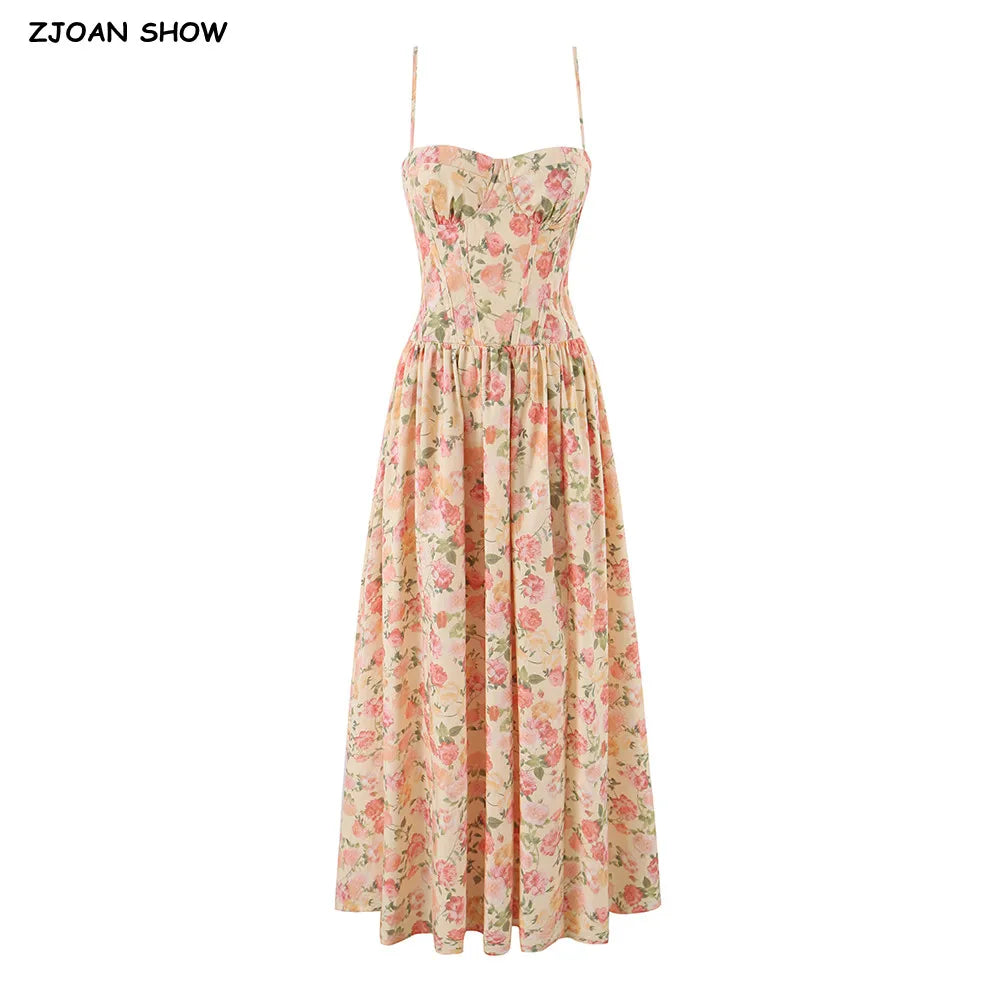Vestido Largo de Tirantes Naranja con Corsé Cruzado