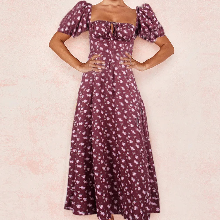 Vestido Midi Manga Globo — Estilo Casual Chic