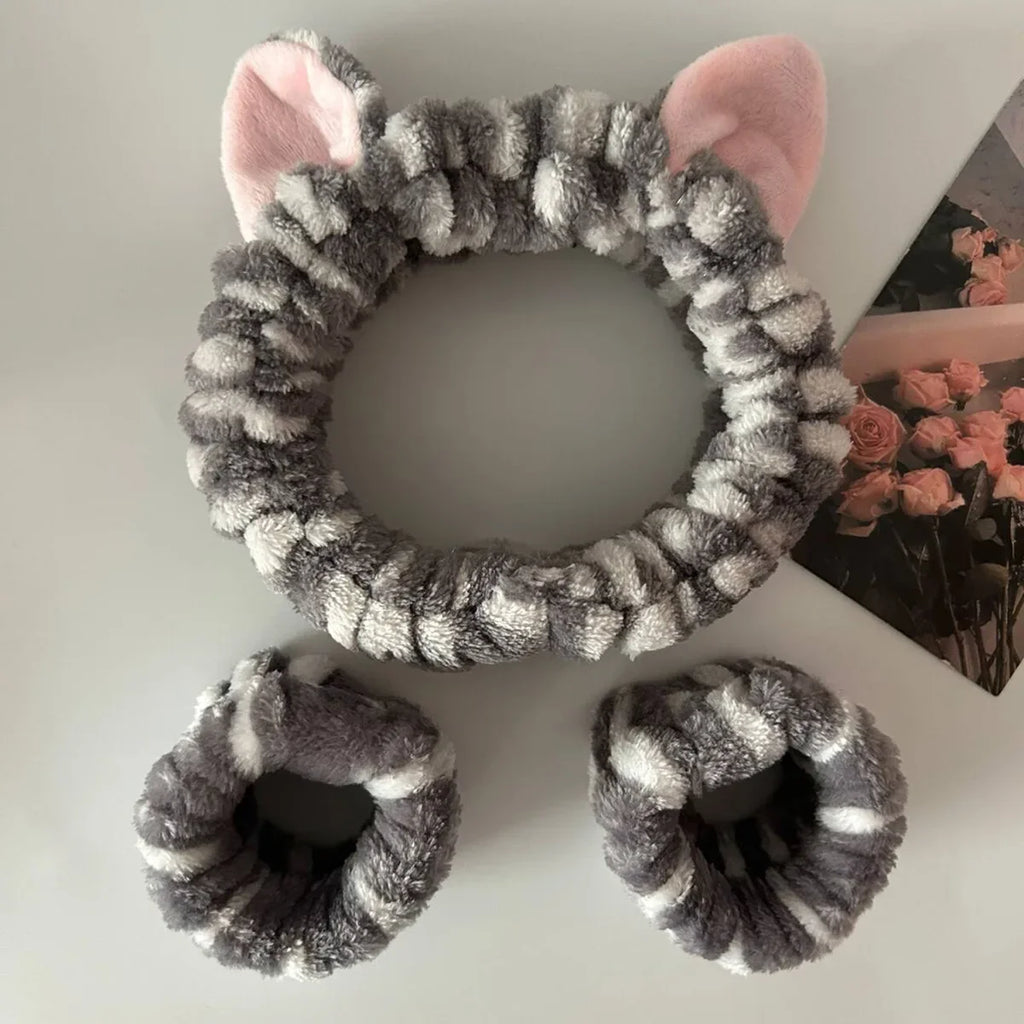 Set de Diadema y Muñequera con Orejas de Gato
