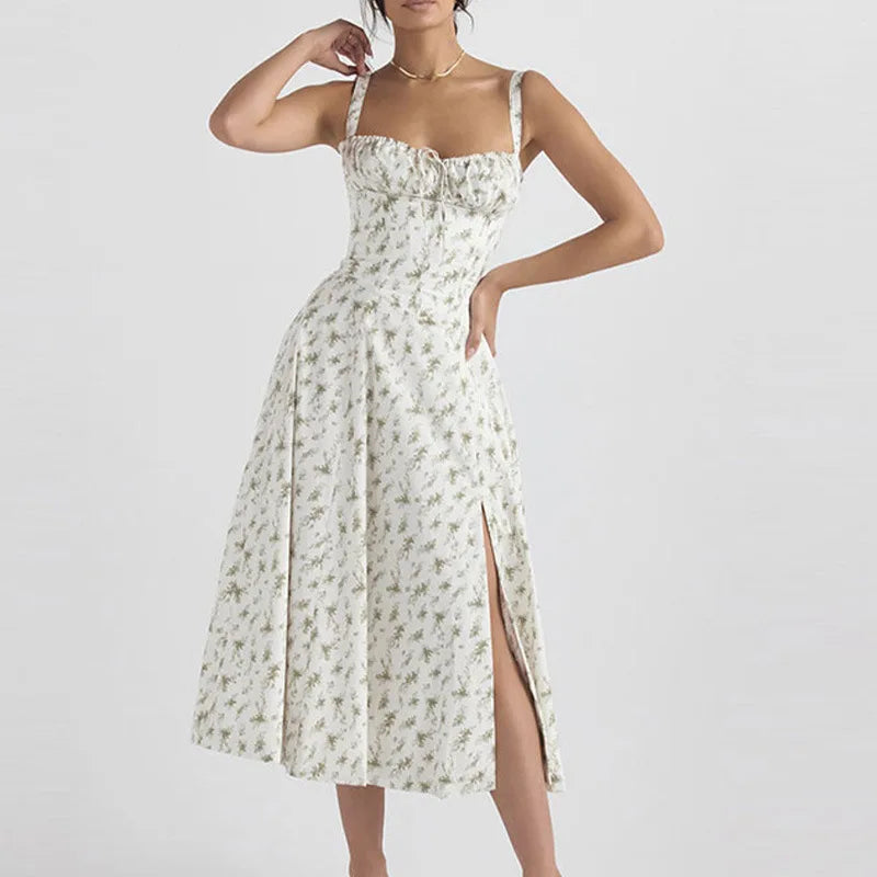 Vestido Midi Floral Manga Globo — Uso Diario