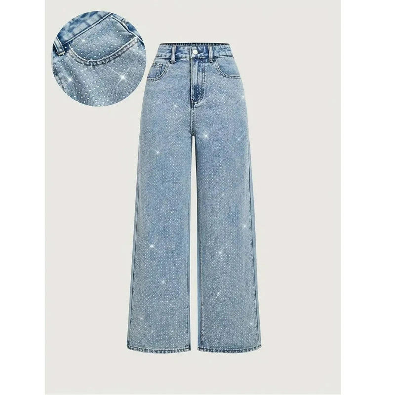 Jeans con Paneles Combinados — Cintura Media Lavado Clásico
