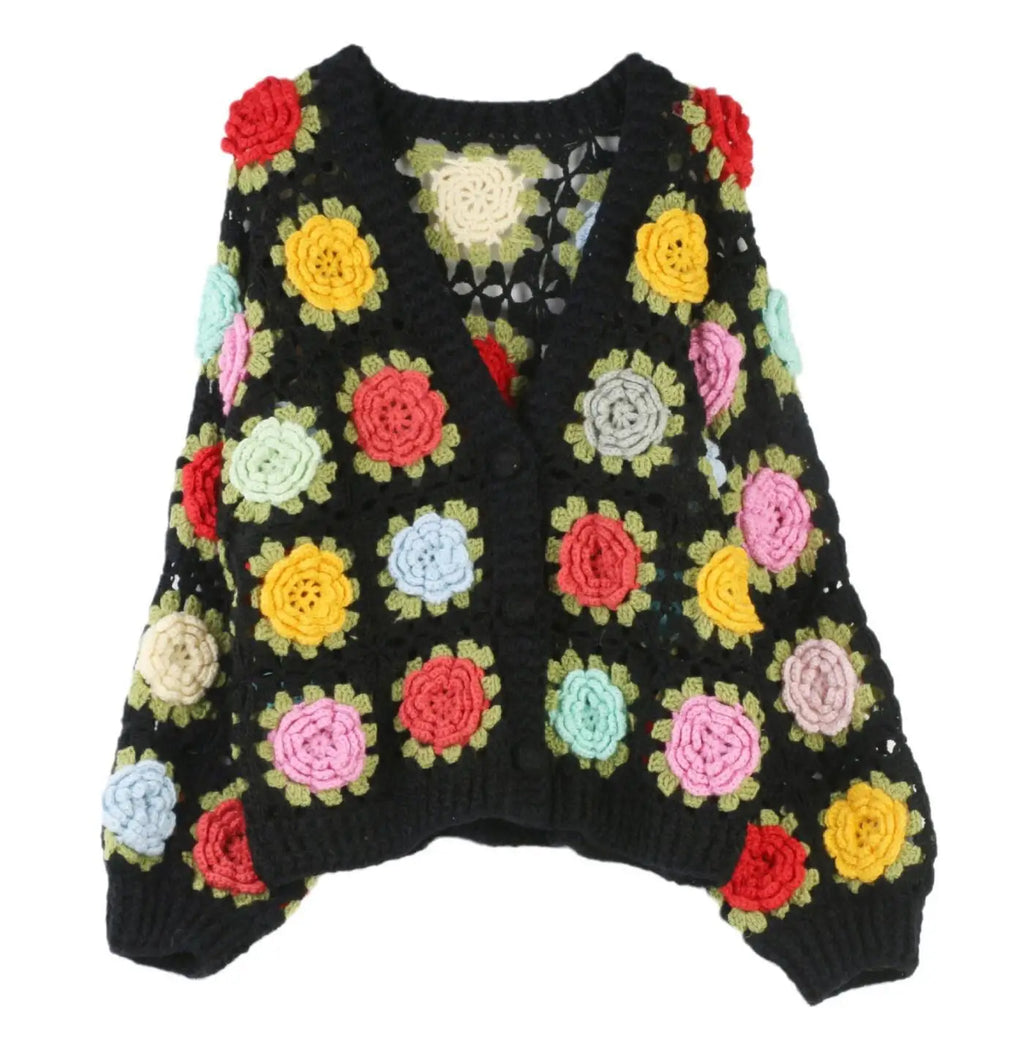 Cárdigan Crochet con Flores 3D — Manga Farol Boho