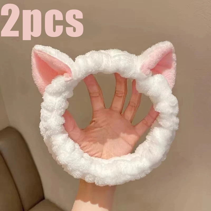 Diadema de Peluche con Orejas de Gato — Para Rutina de Belleza