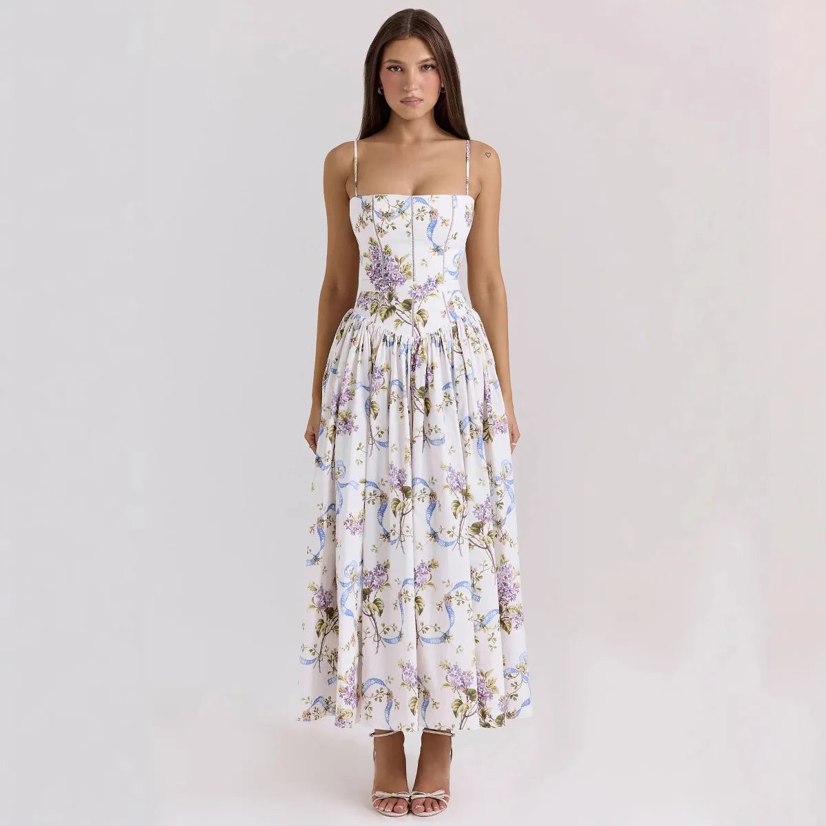 Vestido Halter Floral Entallado — Estilo Casual Chic