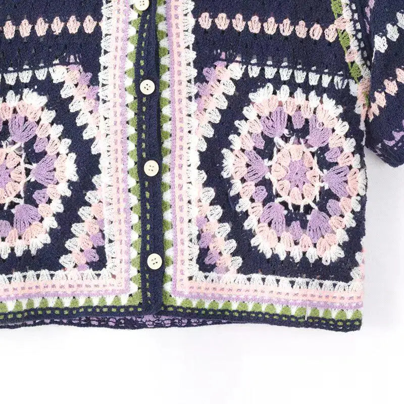 Cárdigan Crochet Granny Square — Manga Corta