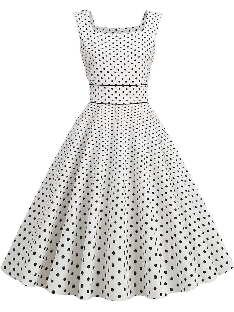 Vestido Midi de Lunares con Tirantes — Estilo Vintage