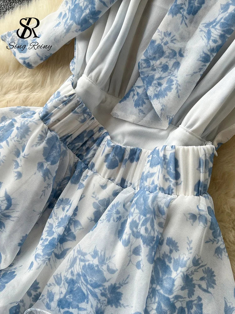 Vestido de Fiesta Floral Afrancesado — Espalda Descubierta con Amarre