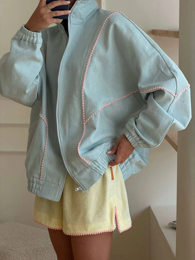 Chaqueta de Denim Cuello Alto — Corte Holgado