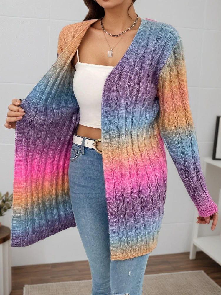 Cárdigan Degradado Arcoiris — Corte Abierto Largo