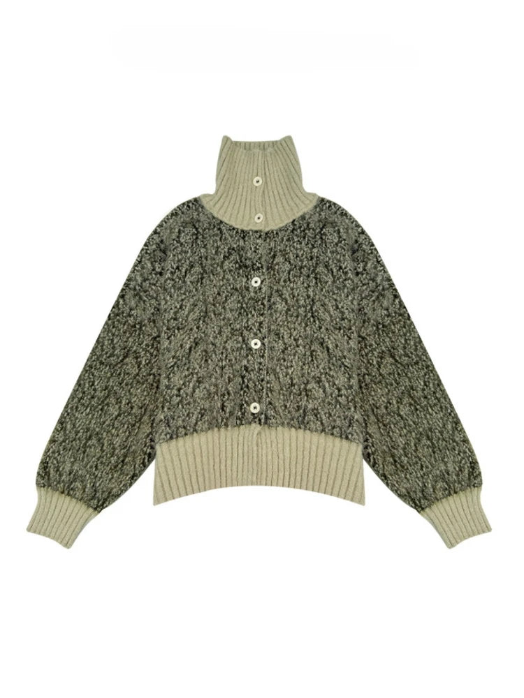 Cárdigan Cuello Alto con Textura Acanalada