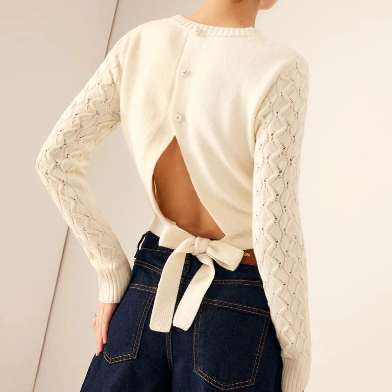 Sweater Corto Calado con Espalda Abierta — Amarre Trasero